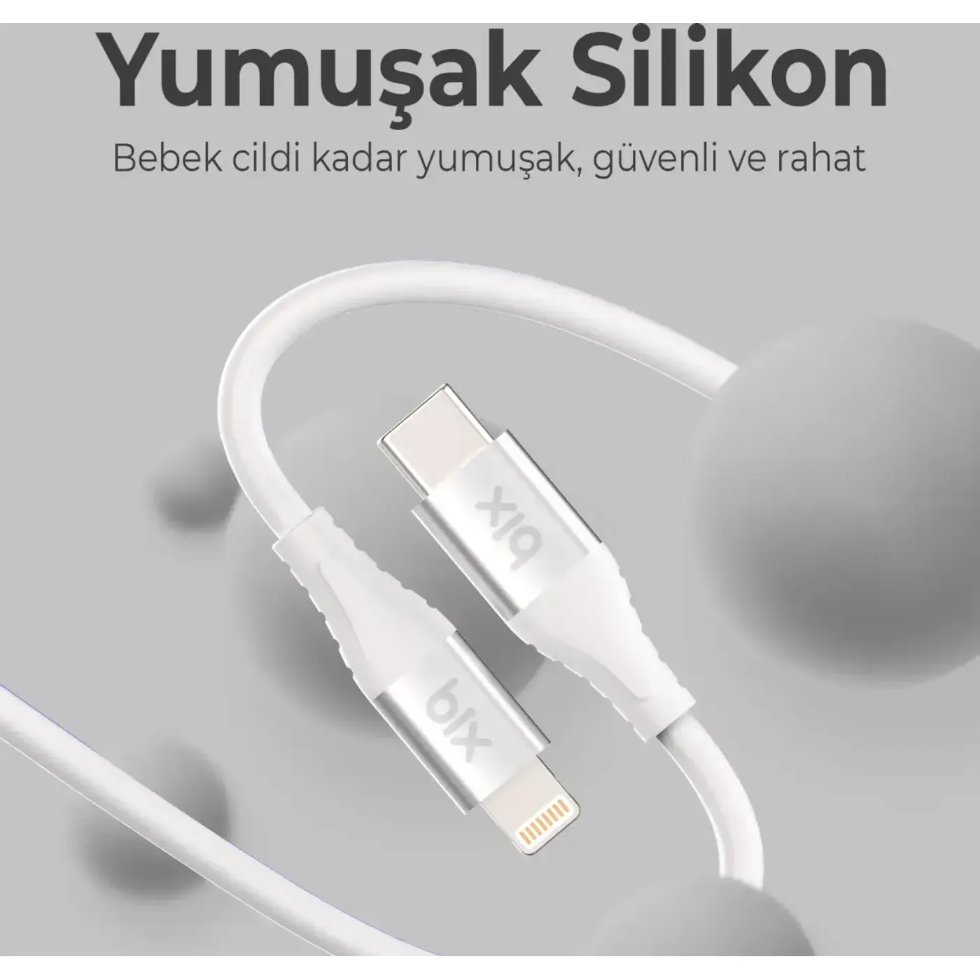 BXSC1CL 60W Type-C to Lightning Silikon Şarj ve Data — görsel 3