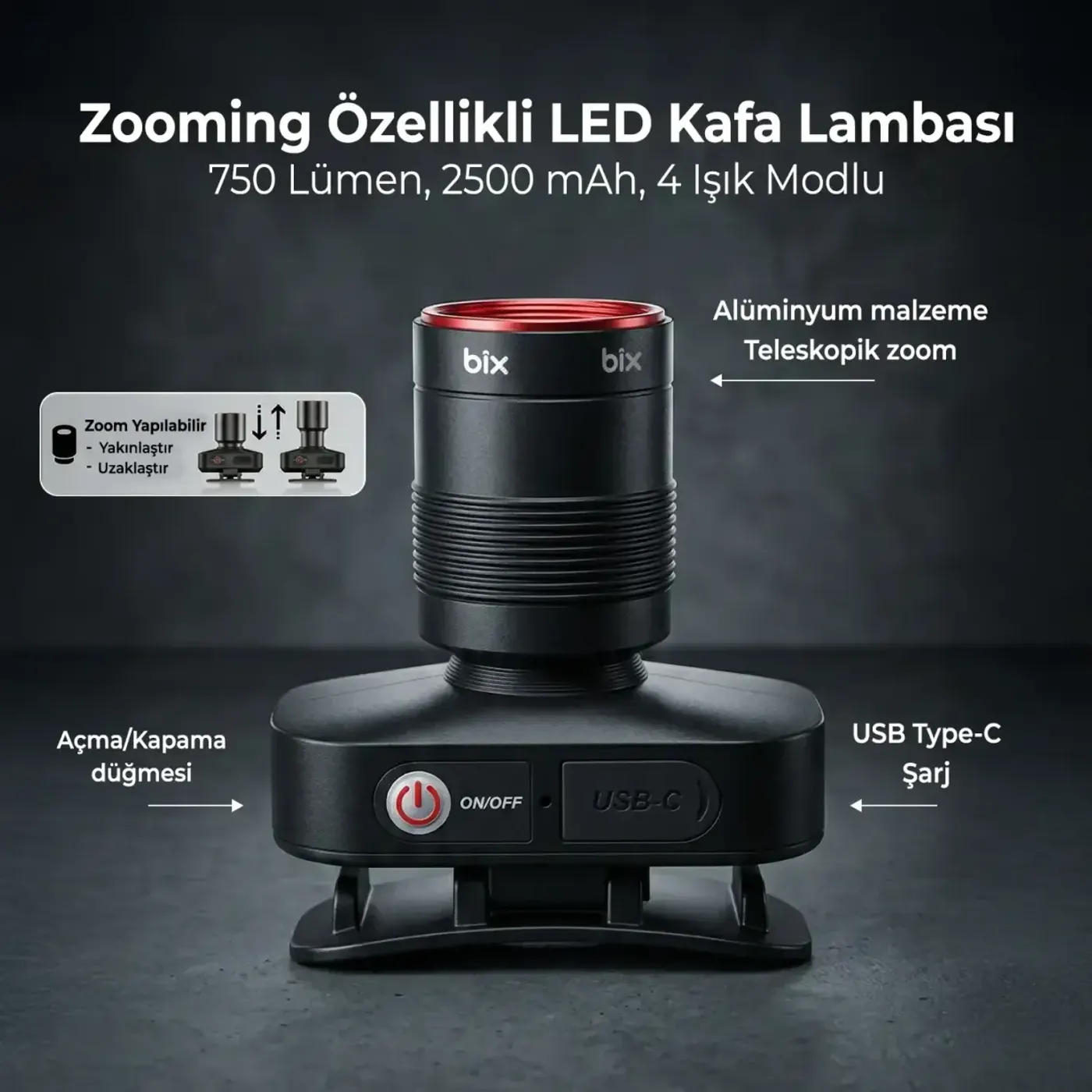 BXT1FL Şarj Edilebilir 10W Kafa Feneri – 750 Lümen — görsel 3