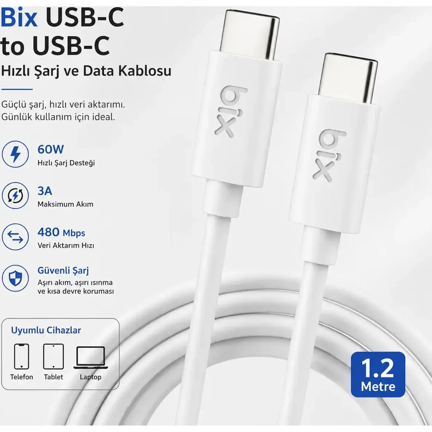BXUC02C 60W Type-C To Type-C Hızlı Şarj Ve Data Kablosu — görsel 2