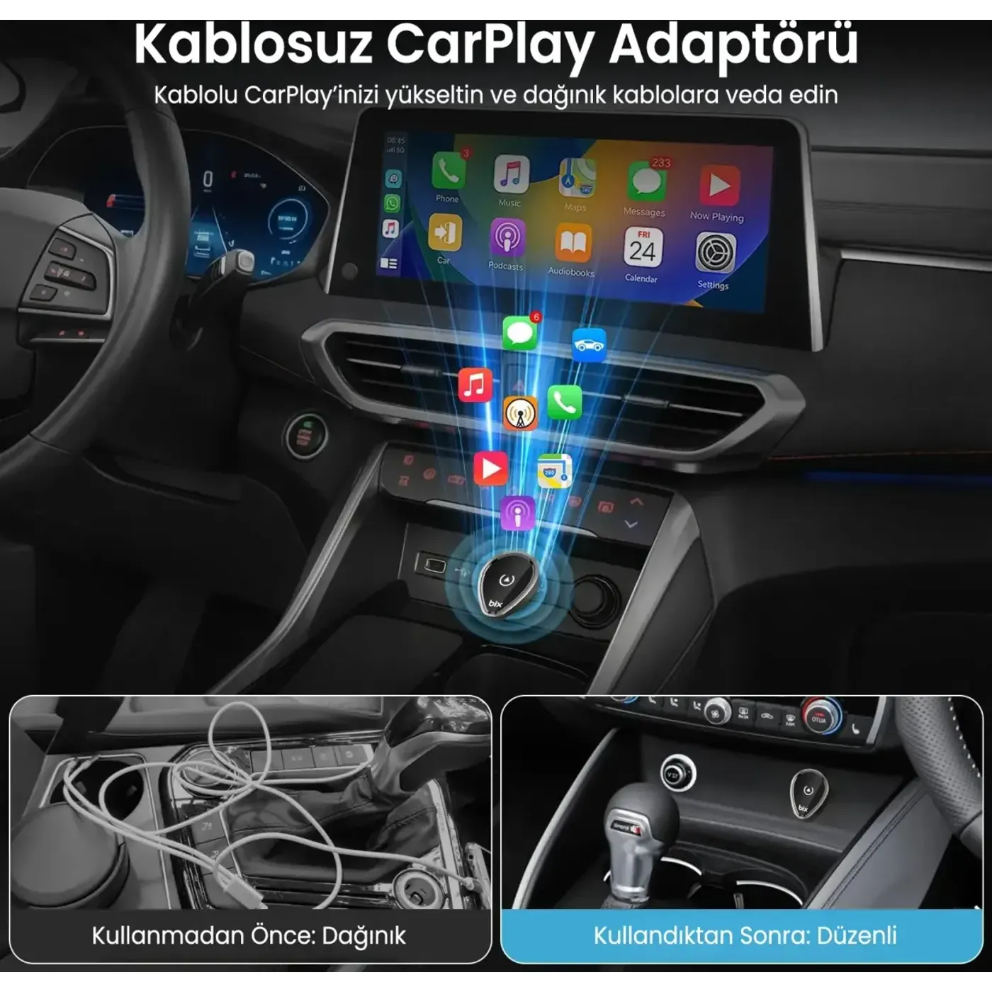 CB01 2.4G/5G WiFi CarPlay Android Auto Kabloludan — görsel 3