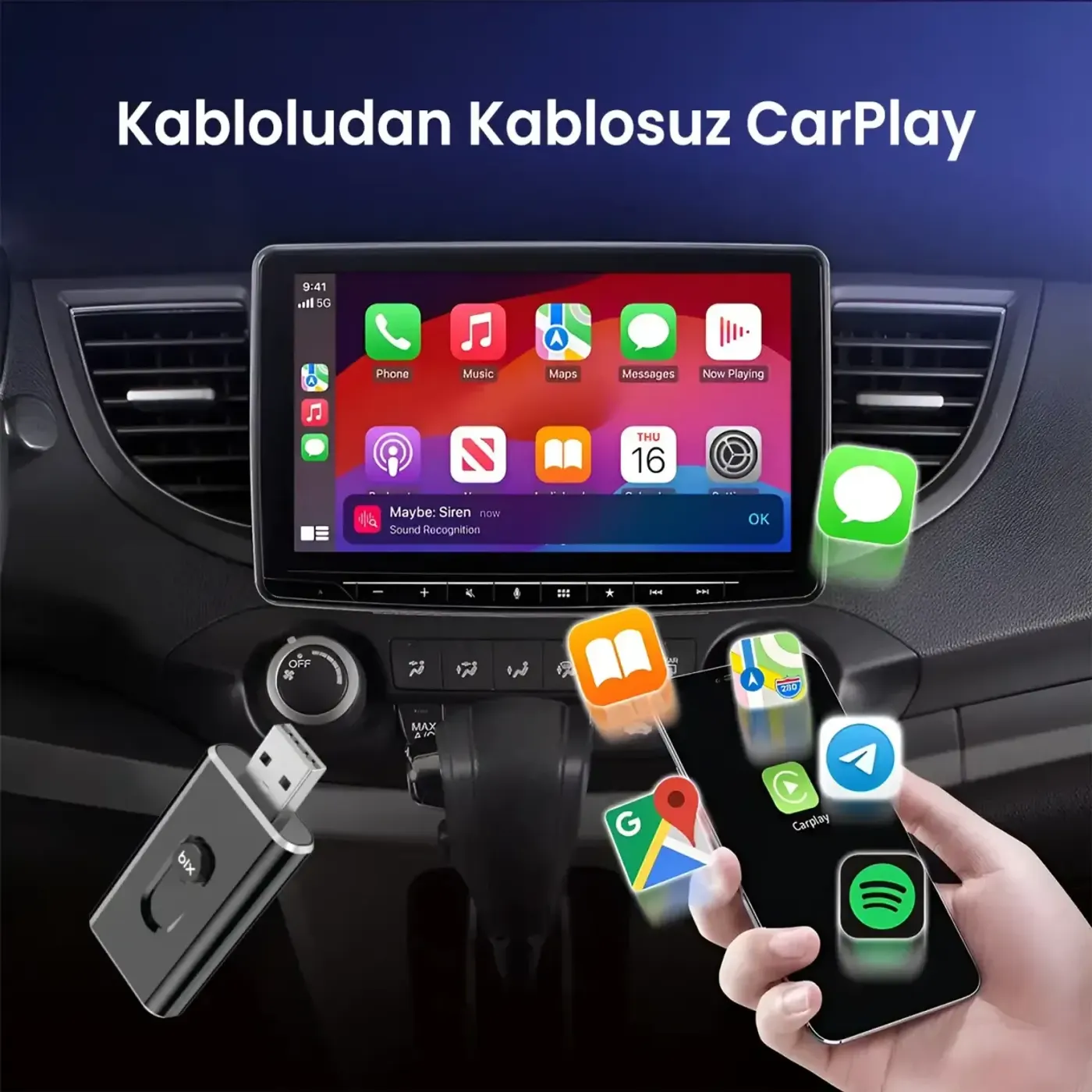 CB02 2.4G/5G WiFi CarPlay Android Auto Kabloludan — görsel 3