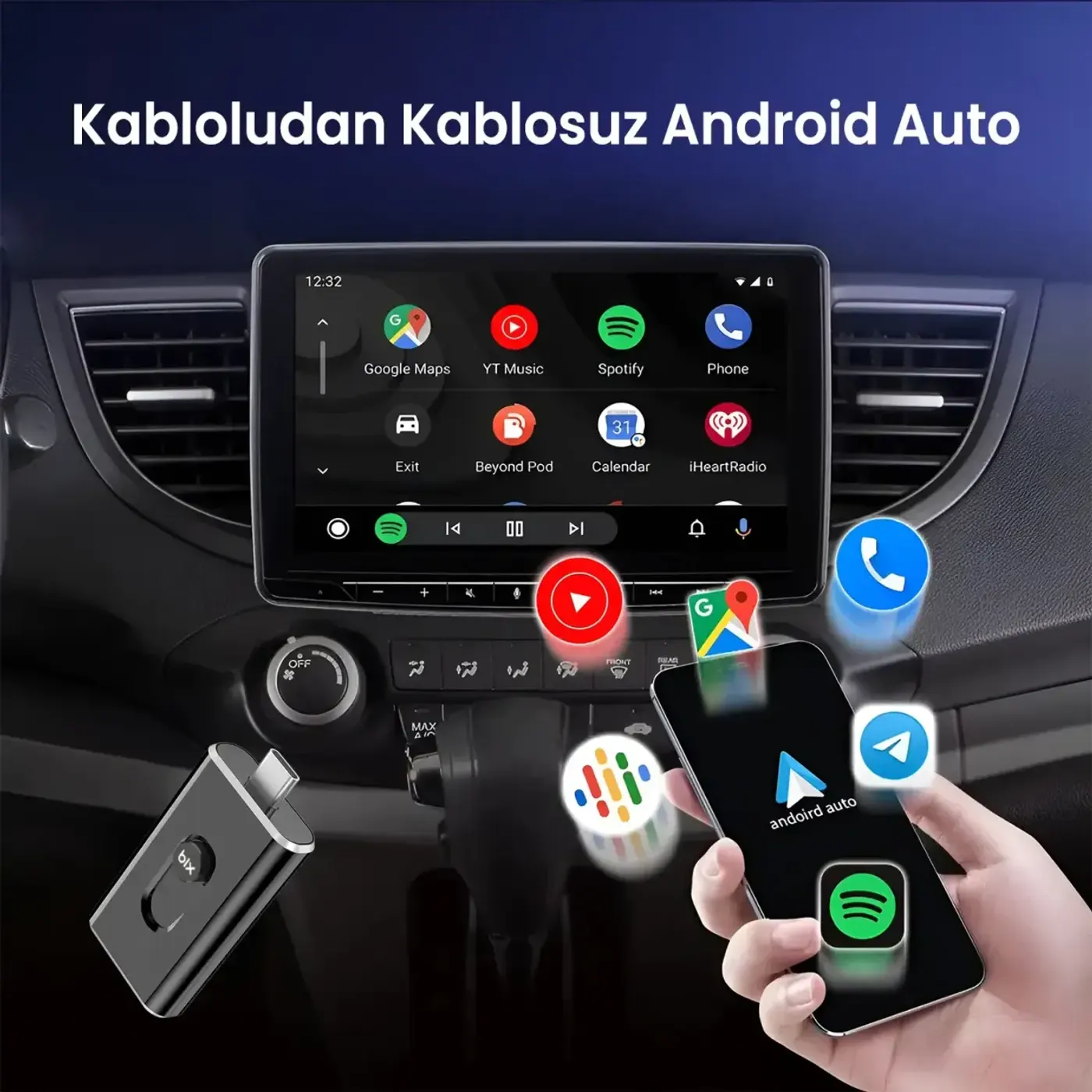 CB02 2.4G/5G WiFi CarPlay Android Auto Kabloludan — görsel 4