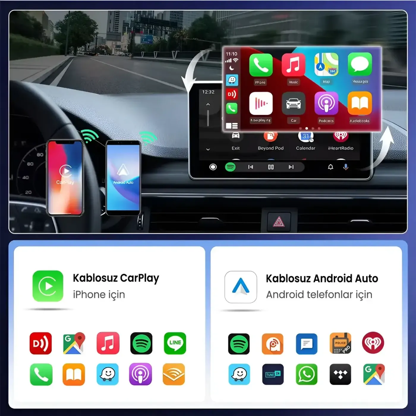 CB02 2.4G/5G WiFi CarPlay Android Auto Kabloludan — görsel 5