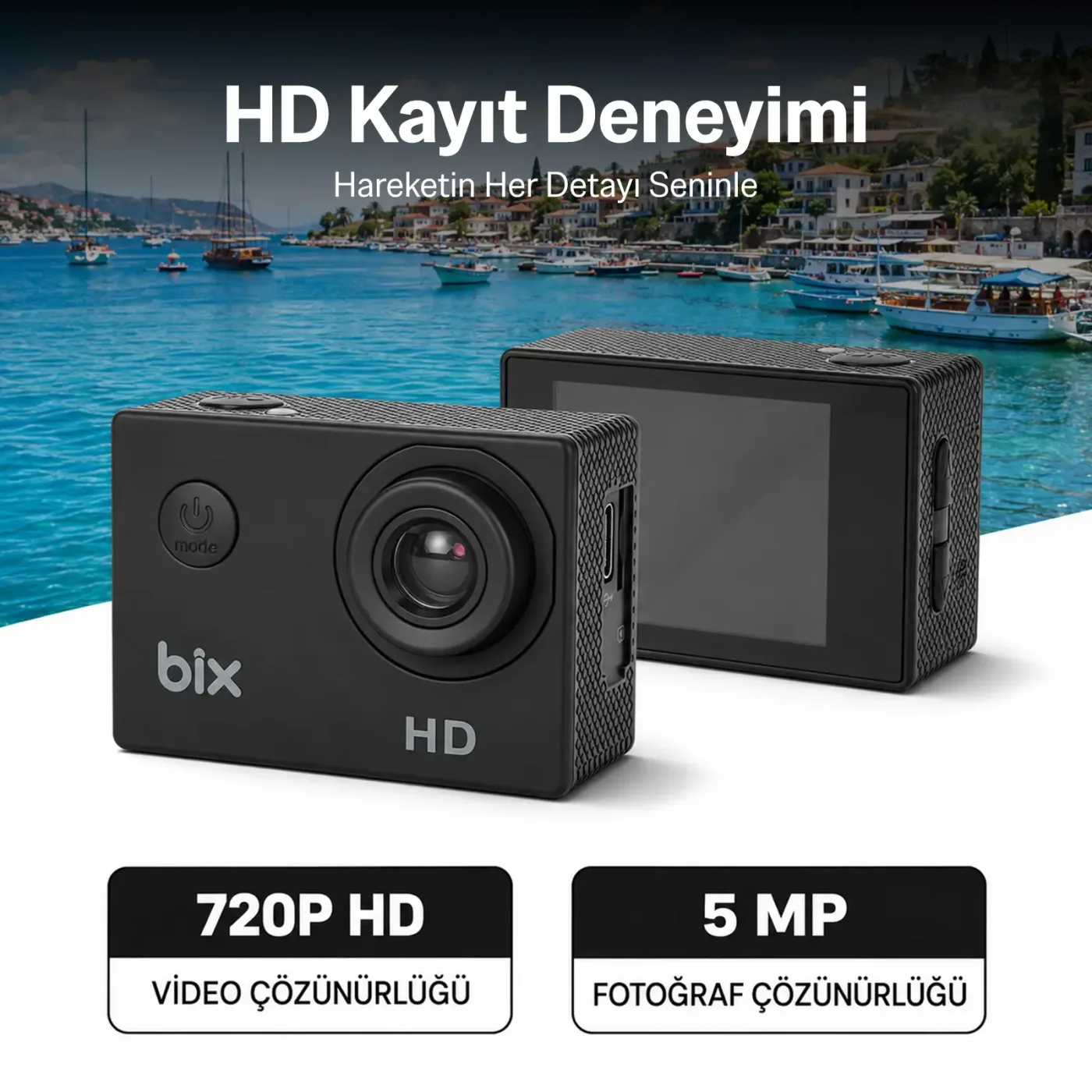Bix Edge 1 HD Aksiyon Kamerası 720P 30 Metre Su — görsel 3