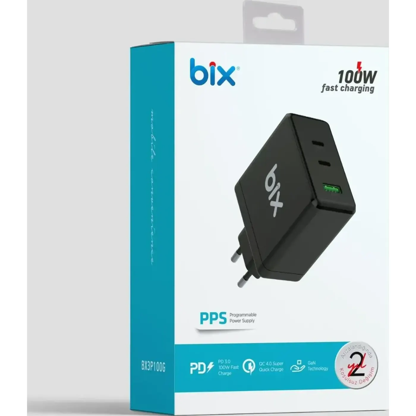 BX3P100G GaN 100W PD 2* Type-C & 1* USB-A Girişli — görsel 3