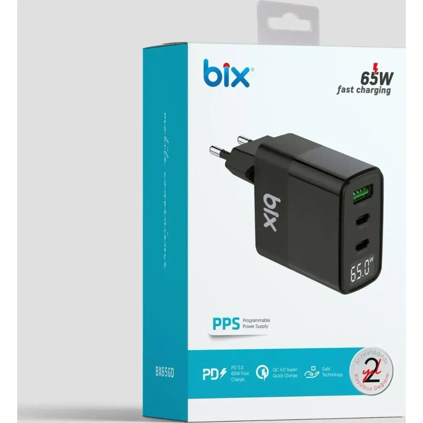 BX65GD GaN 65W PD Led Göstergeli 2*Type-C & 1*USB-A — görsel 4