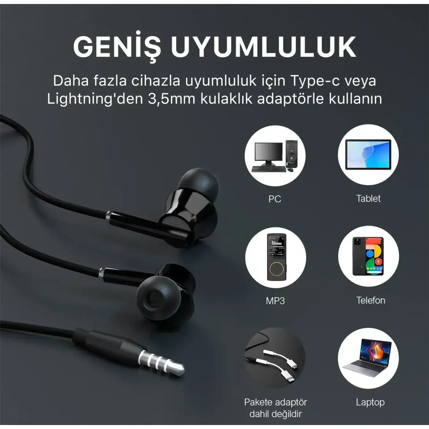 HF01A 14mm Extra Bass Özellikli Mikrofonlu 3.5mm AUX — görsel 2