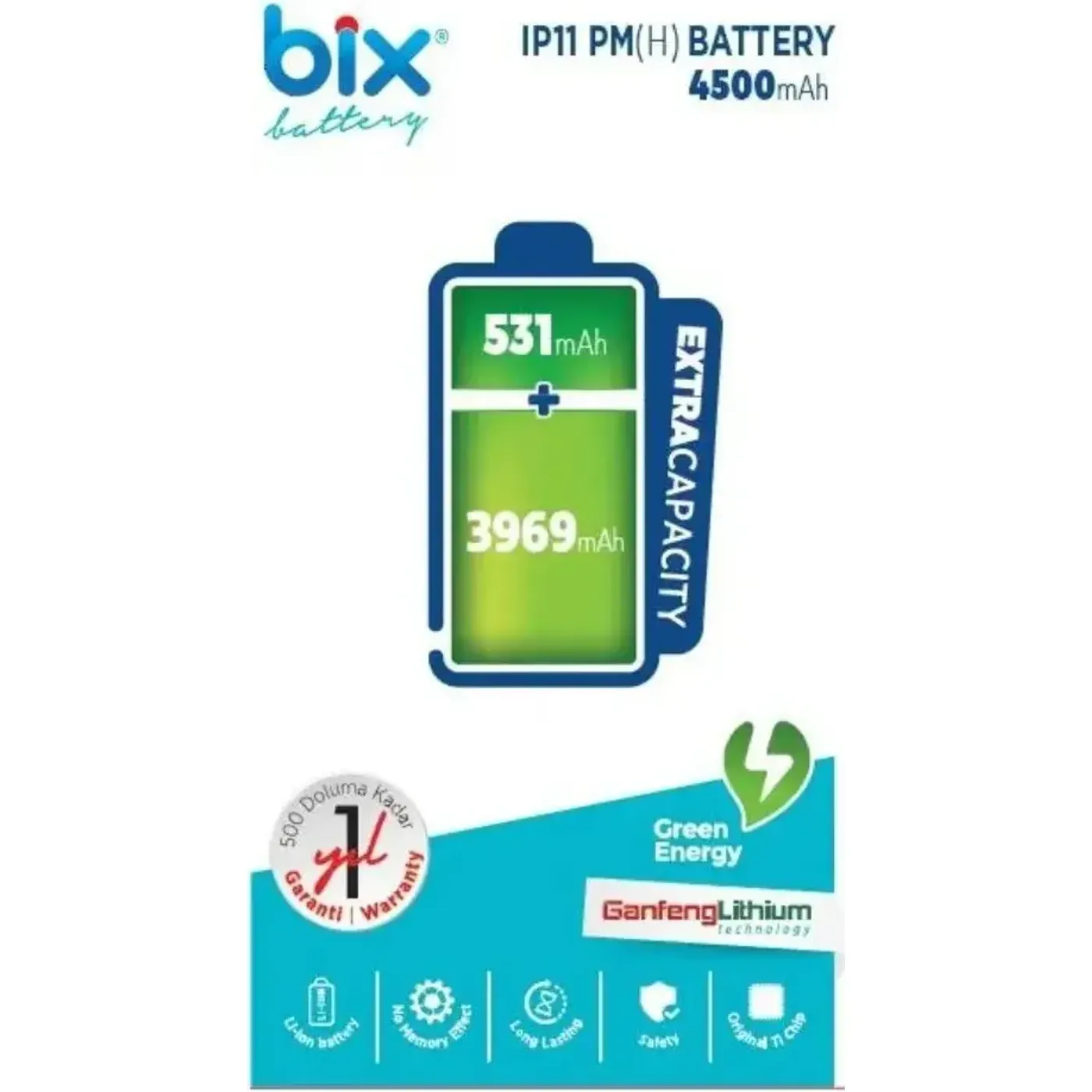 Bix IP11 PM(H) iPhone 11 Pro Max için 4500mAh Batarya