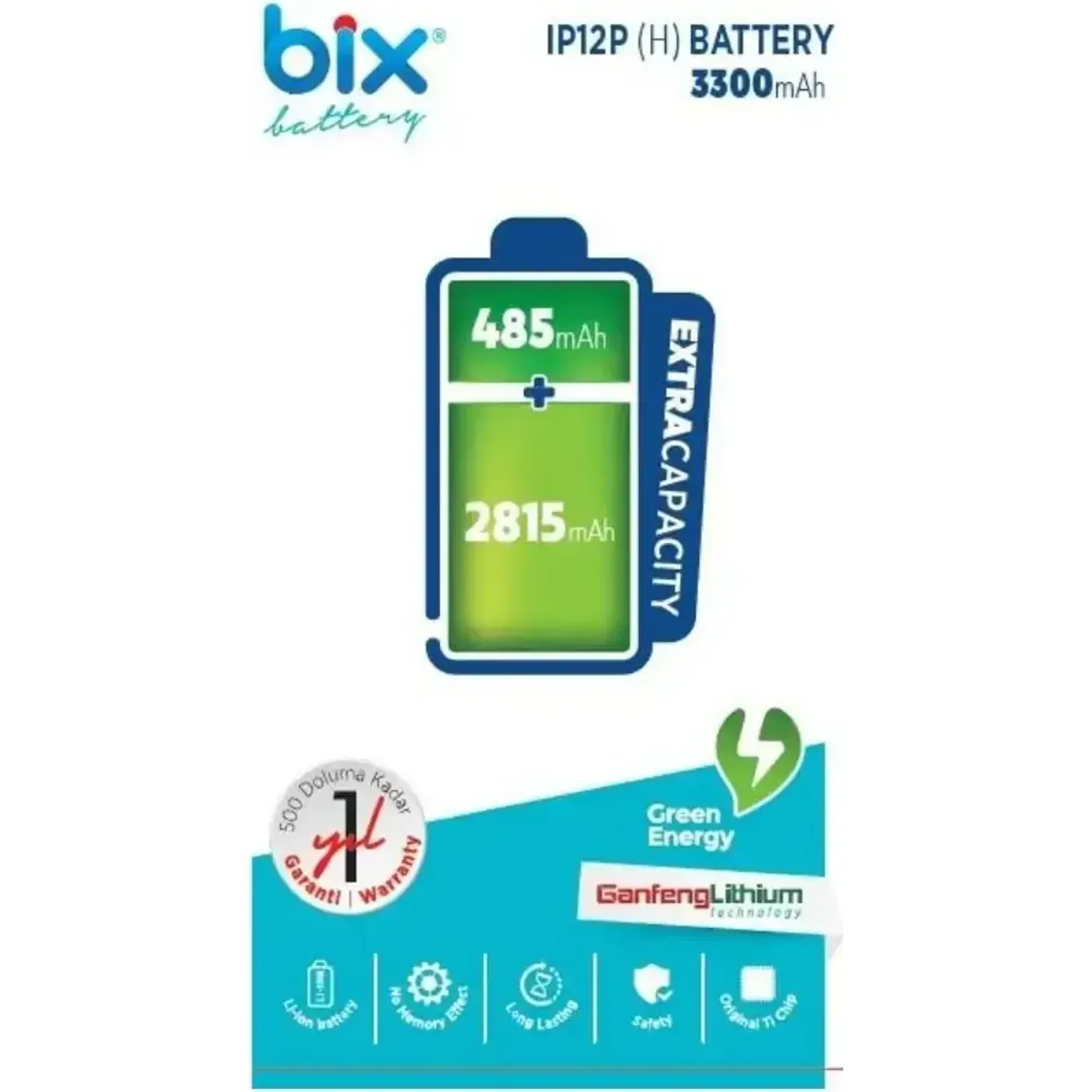 Bix IP12(H) iPhone 12 için 3300mAh Ekstra Batarya