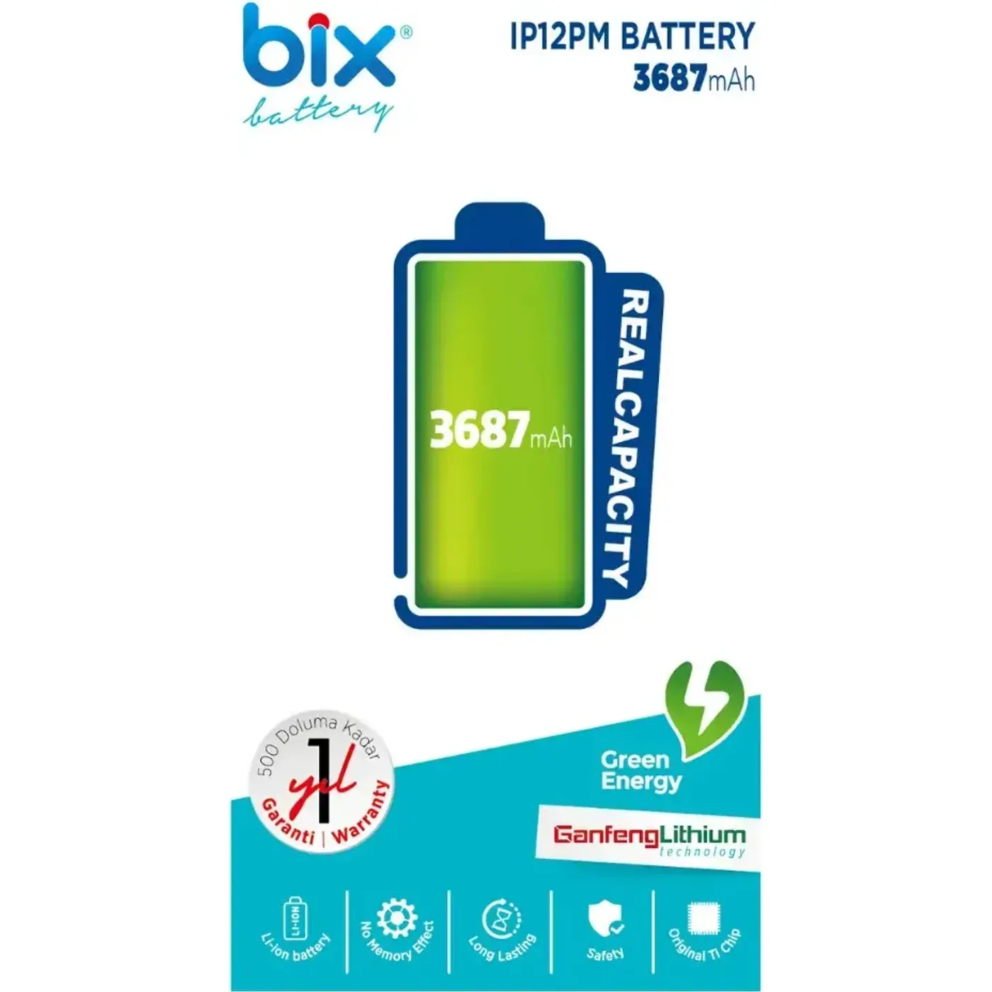 Bix IP12PM iPhone 12 Pro Max için 3687mAh Batarya