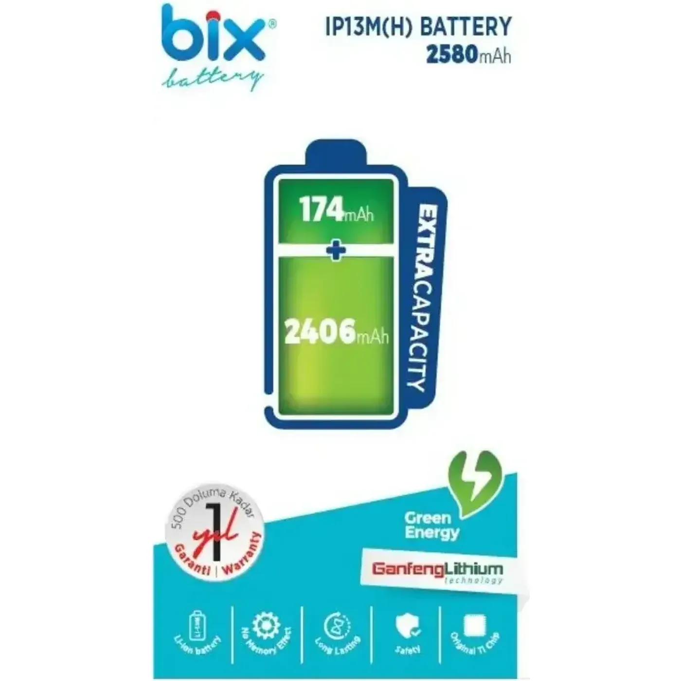 Bix IP13M(H) iPhone 13 Mini için 2580mAh Ekstra Batarya