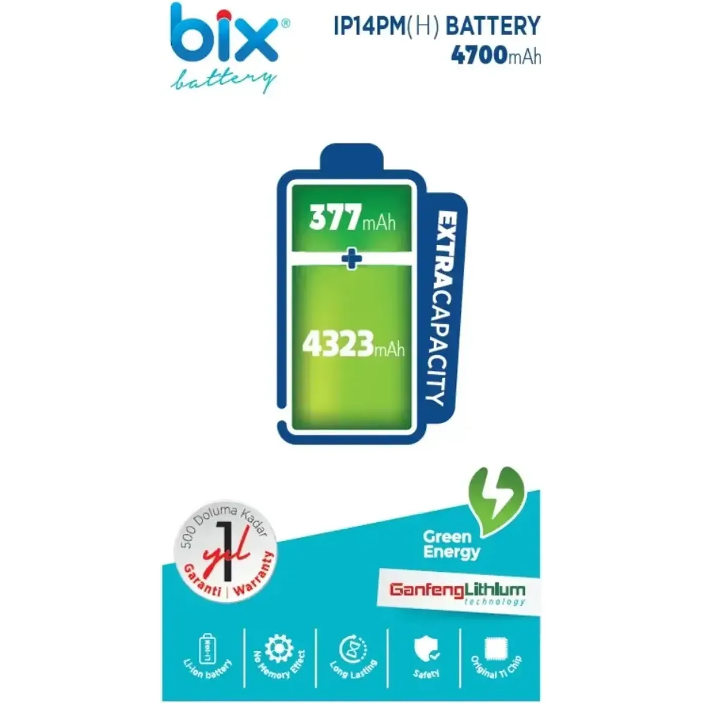 Bix IP14PM(H) iPhone Pro Max için 4700mAh Batarya