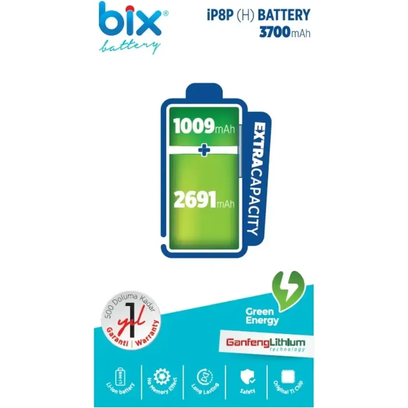 Bix IP8P(H) iPhone 8 Plus için 3700mAh Ekstra Batarya