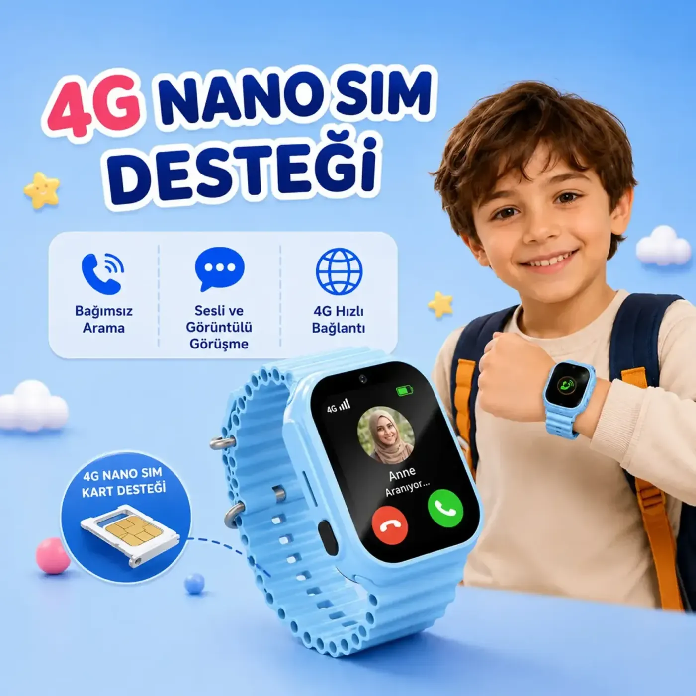 Bix Kids KW01 Sim Kartlı GPS Rota Takipli Akıllı Saati — görsel 6