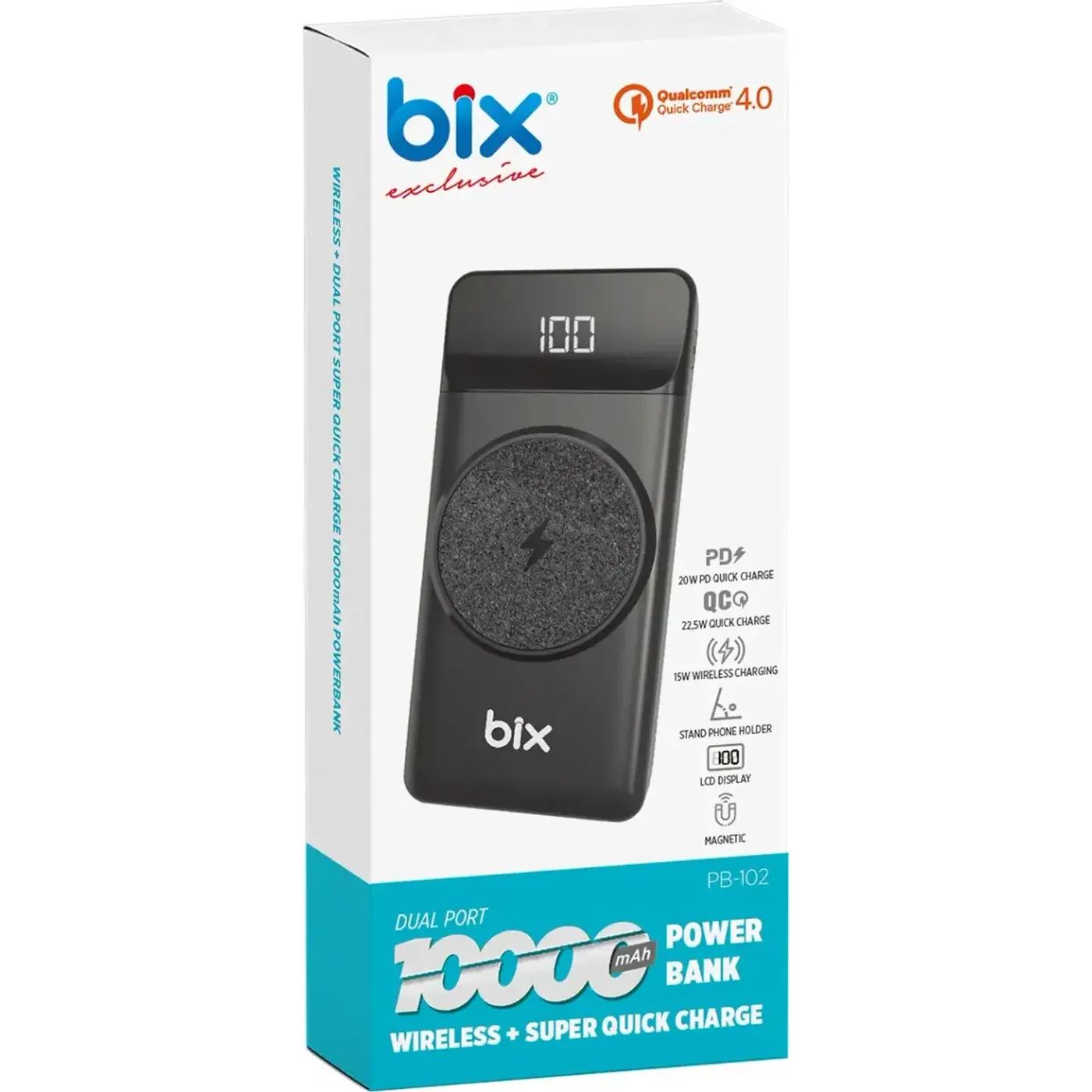 PB102 10000 mAh USB PD QC 4.0 Kablosuz Şarj Powerbank — görsel 5