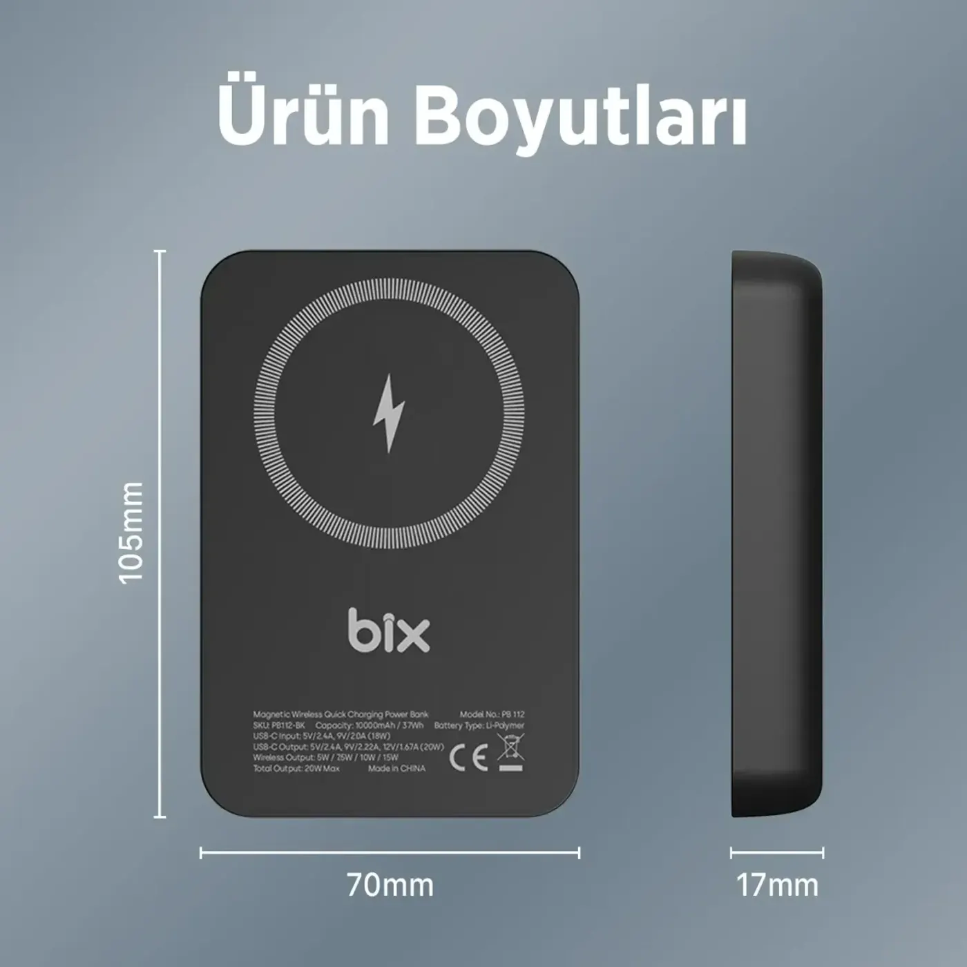 PB112 15W Manyetik Kablosuz Şarj ve 20W USB-C Hızlı — görsel 3