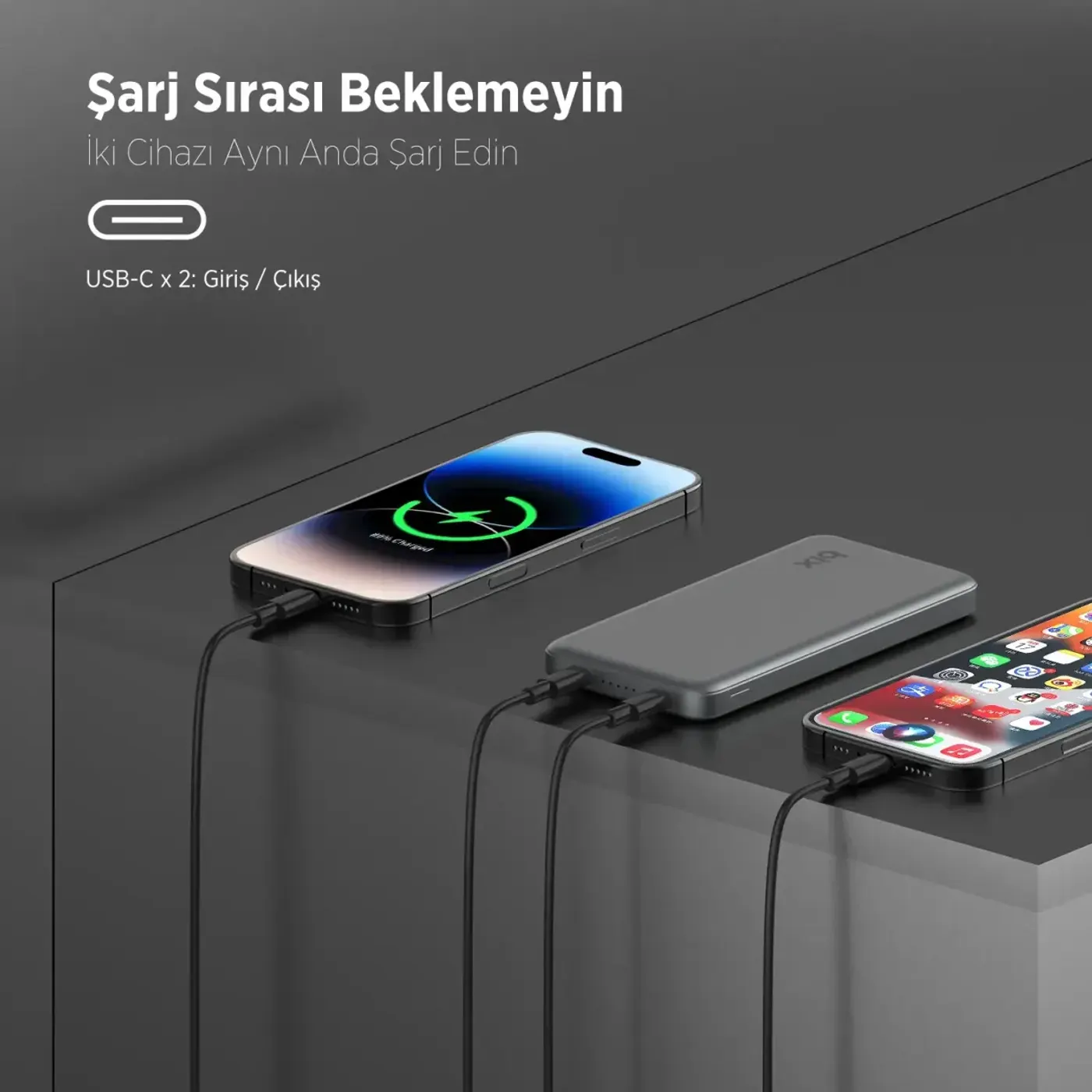 PB113 10000mAh PD 20W Çift USB-C Portlu Hızlı Şarj — görsel 3