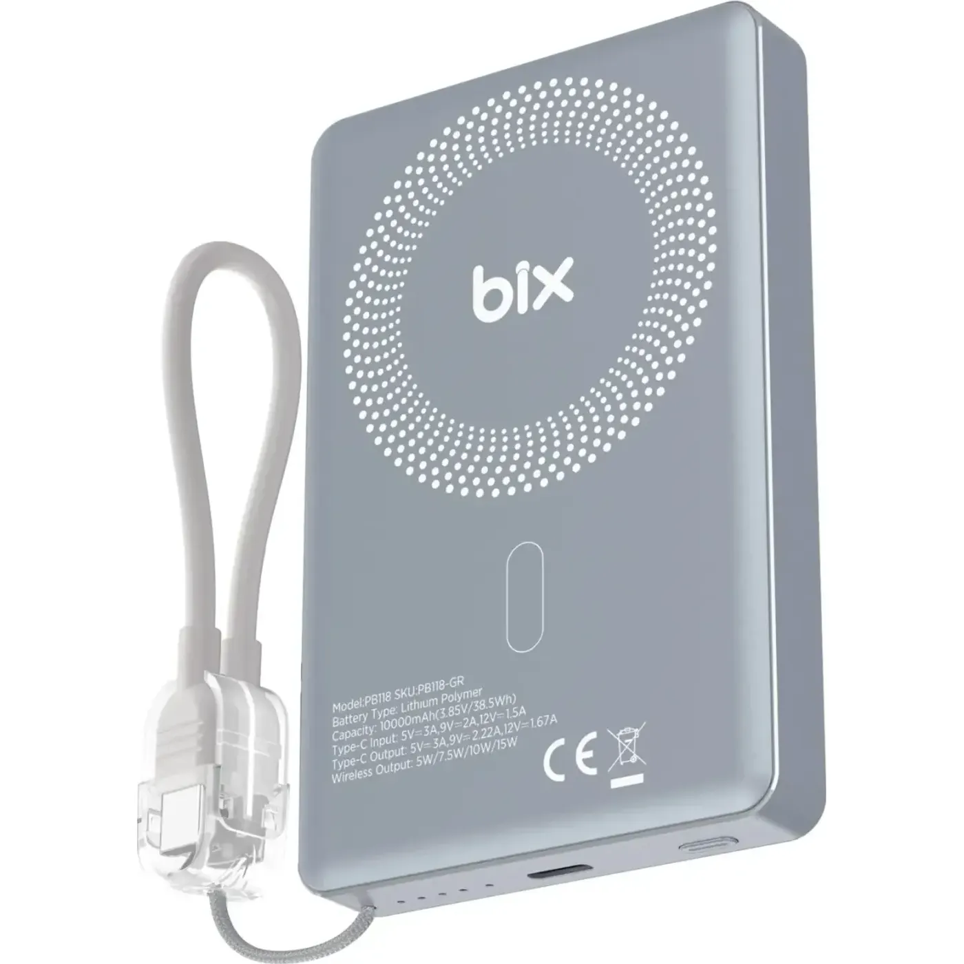 PB118 10000mAh 20W Dahili Type-C Kablolu 15W Manyetik