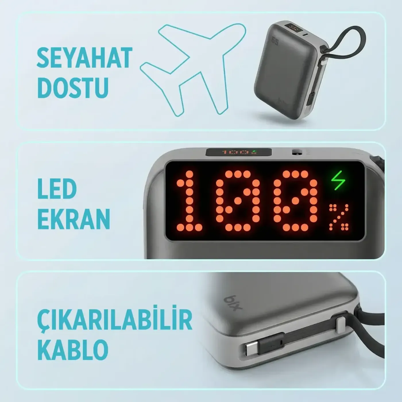 PB120 20000mAh PD 65W Cep Boyu Kompakt Tasarımlı Şarj — görsel 5