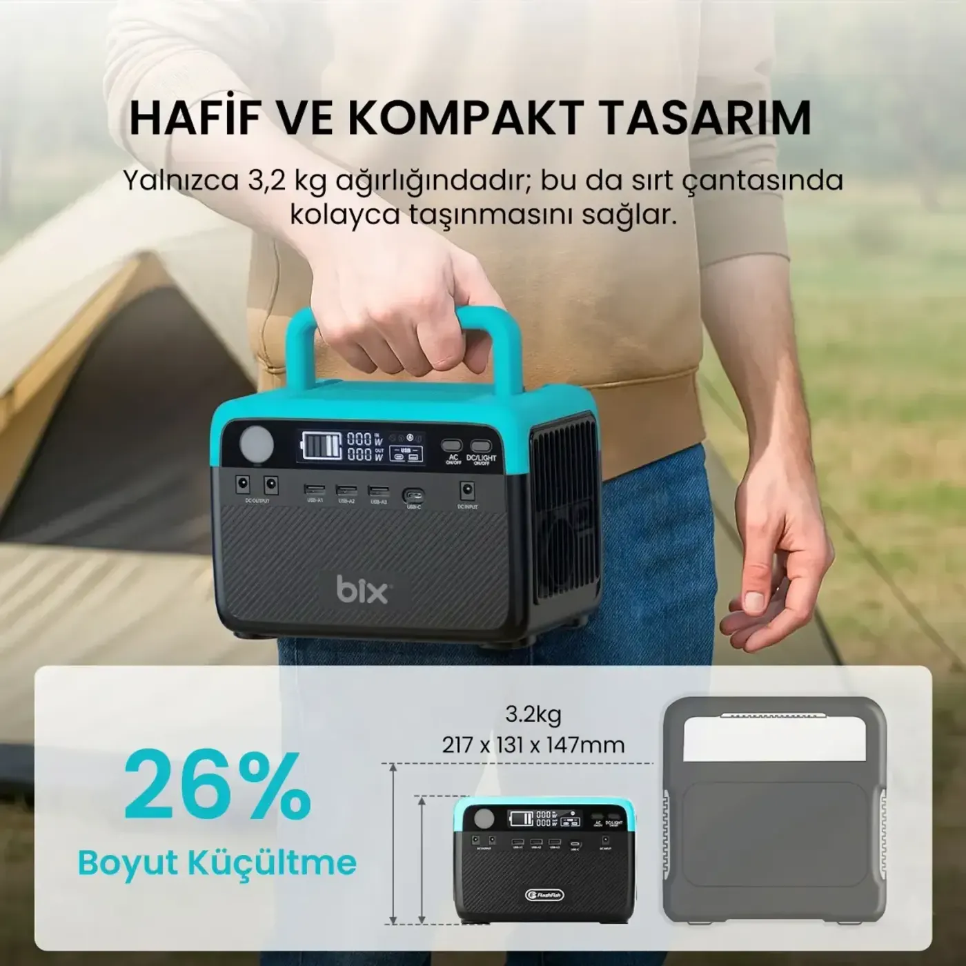 PS60K 192Wh 300W 230V 50Hz Saf Sinüs Taşınabilir Power — görsel 3