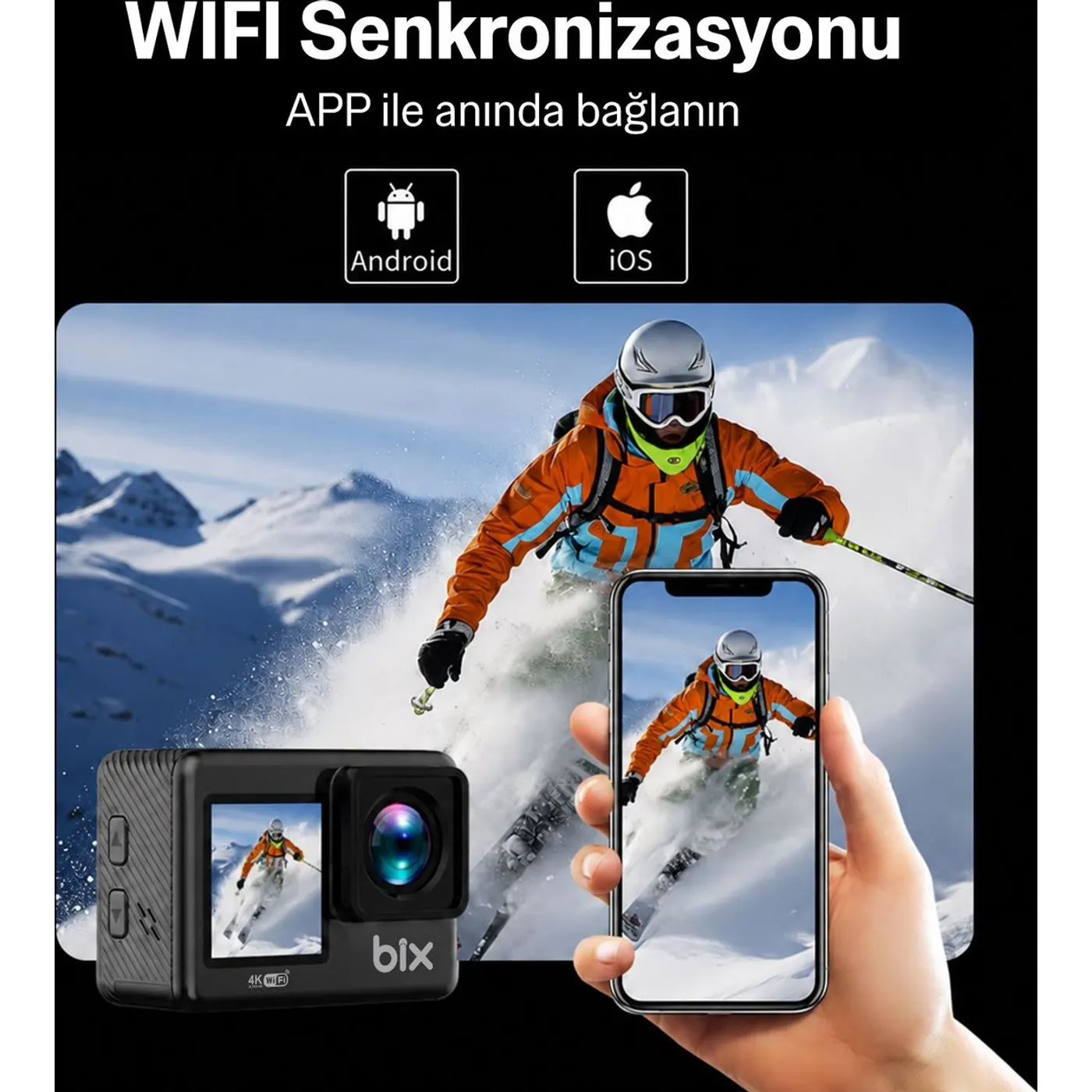 Bix Pulse 1 Wi-Fi 4K 30FPS Ultra HD Aksiyon Kamerası — görsel 3
