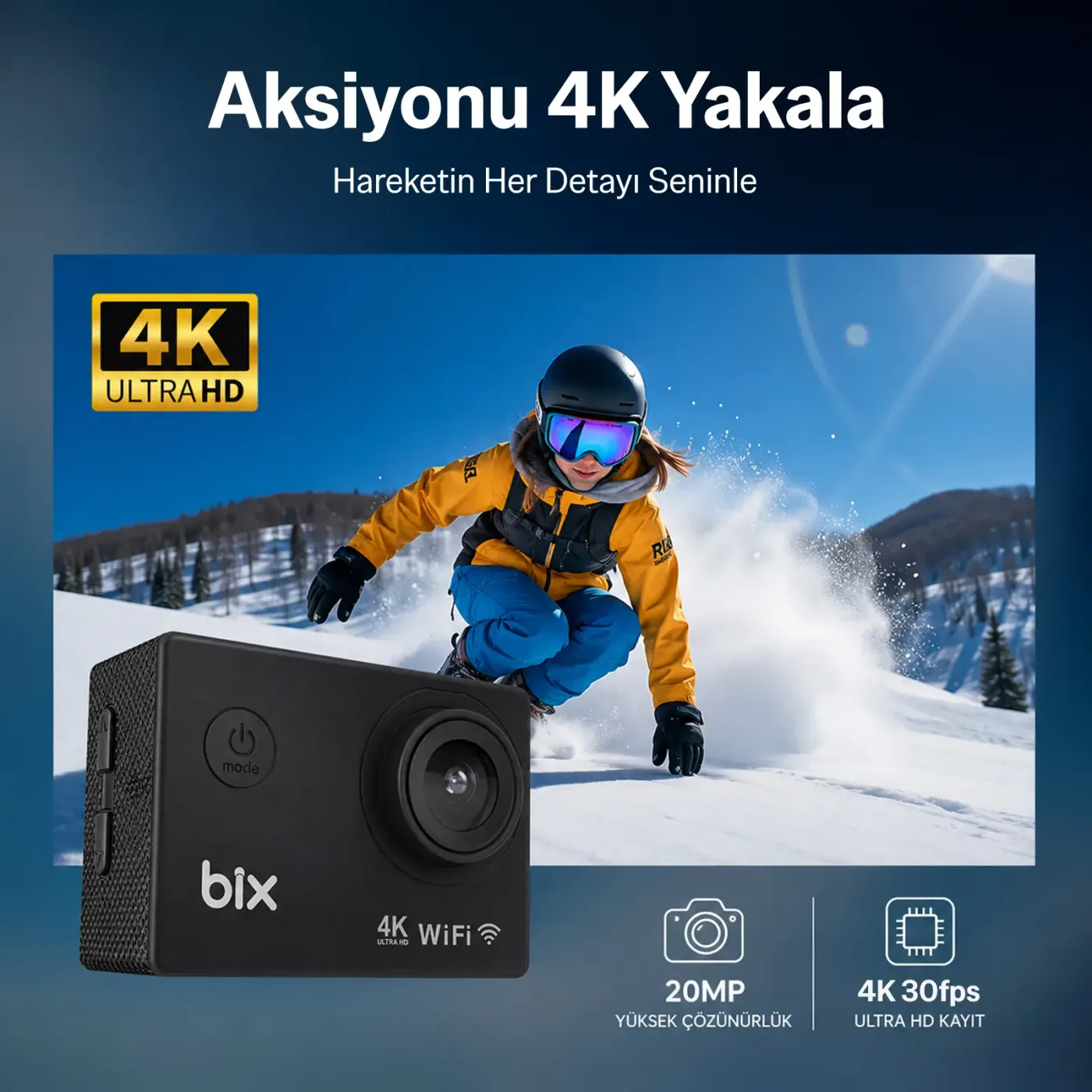 Bix Pulse 2 Wi-Fi 4K 30FPS Aksiyon Kamerası 20 MP Web — görsel 4