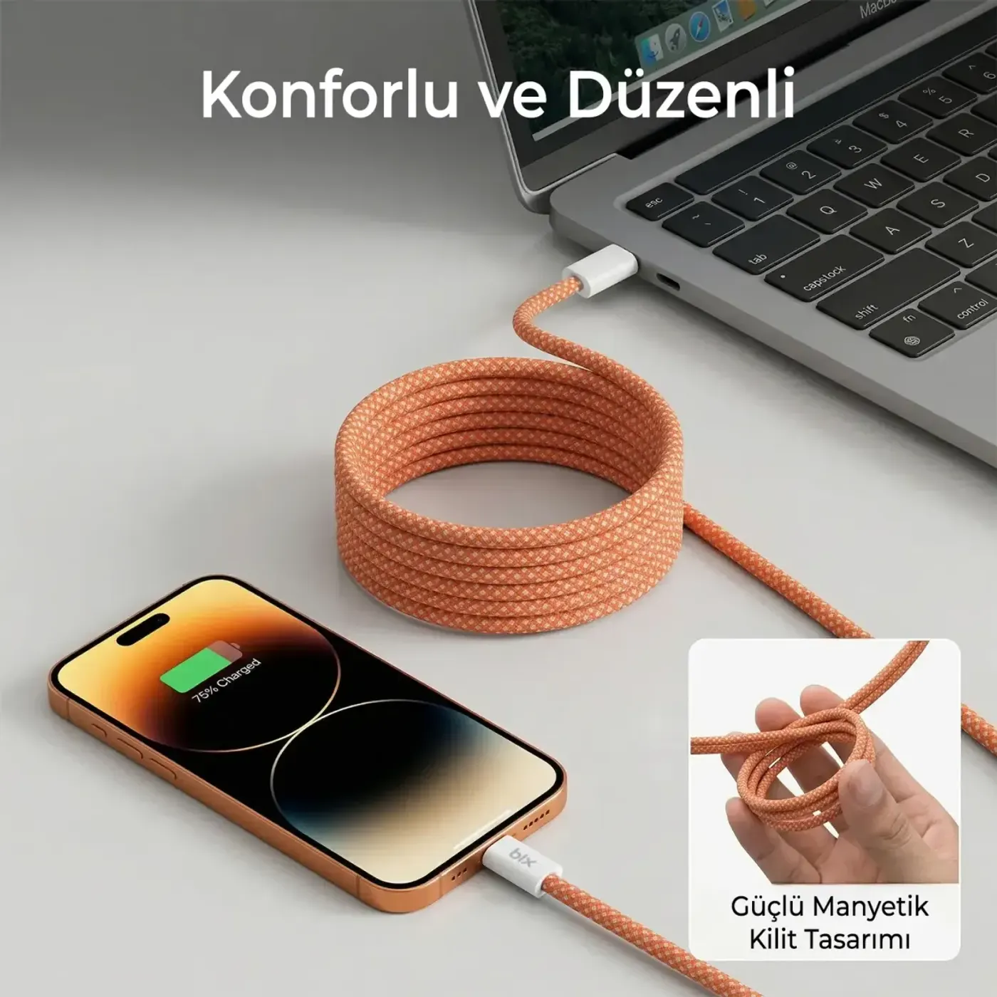 T4CC 65W USB-C to USB-C Manyetik Tasarımlı Kablosu — görsel 3