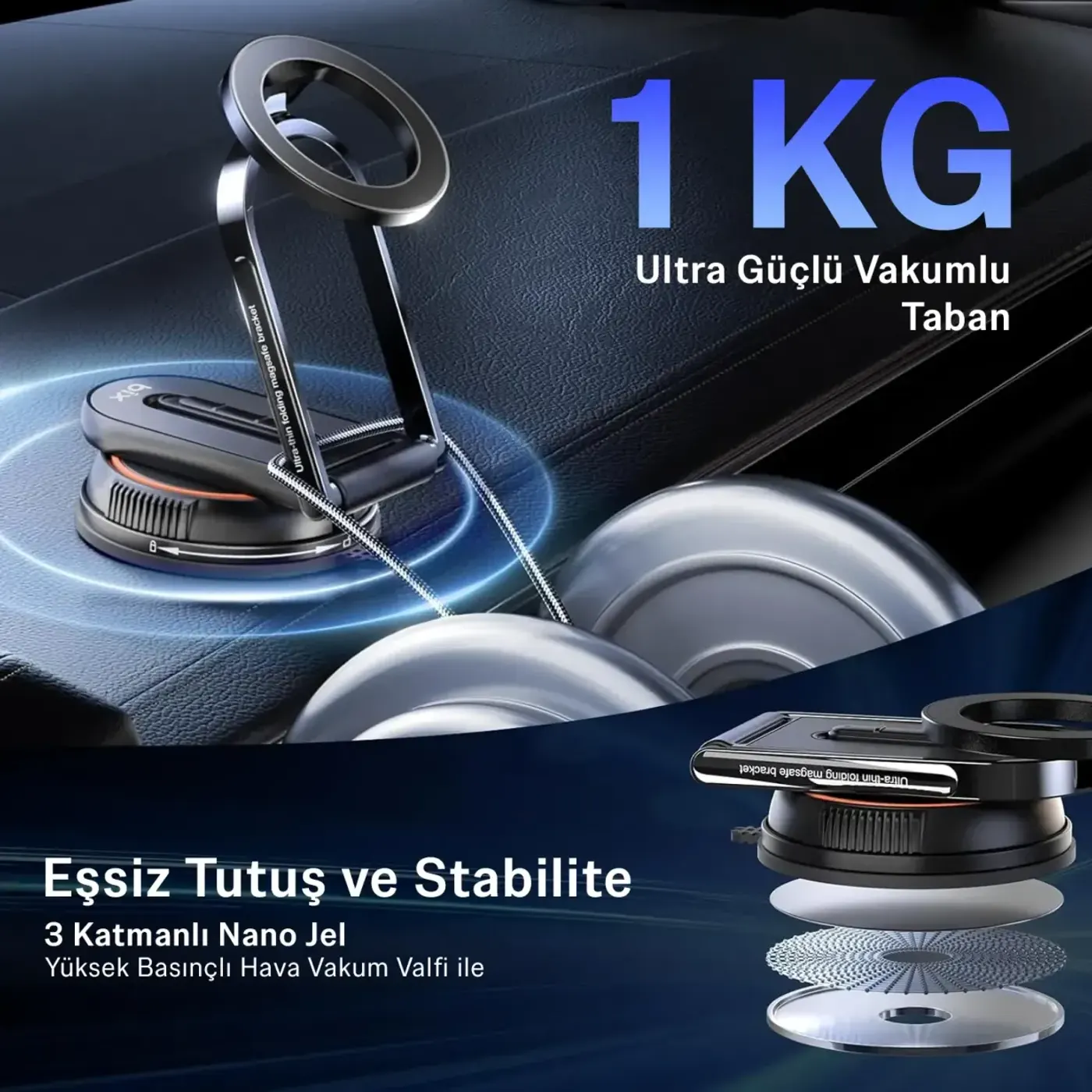 TCH02 Güçlü Vakum Özellikli 360° Araç Telefon Tutucu — görsel 3
