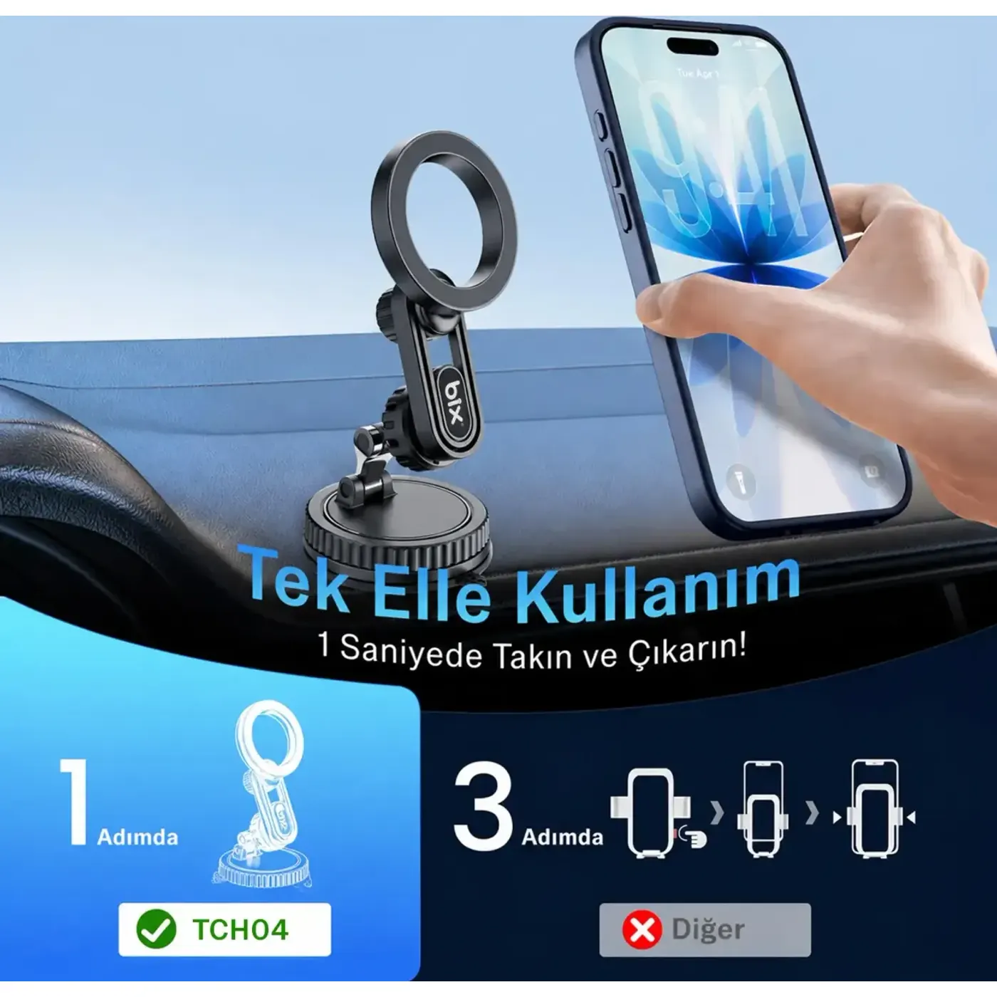 TCH04 Güçlü Vakum Özellikli 360° Araç Telefon Tutucu — görsel 3