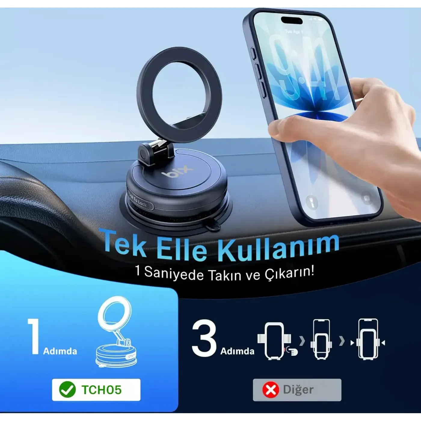 TCH05 360° Derece Dönebilen Vakumlu Telefon Tutucu — görsel 6