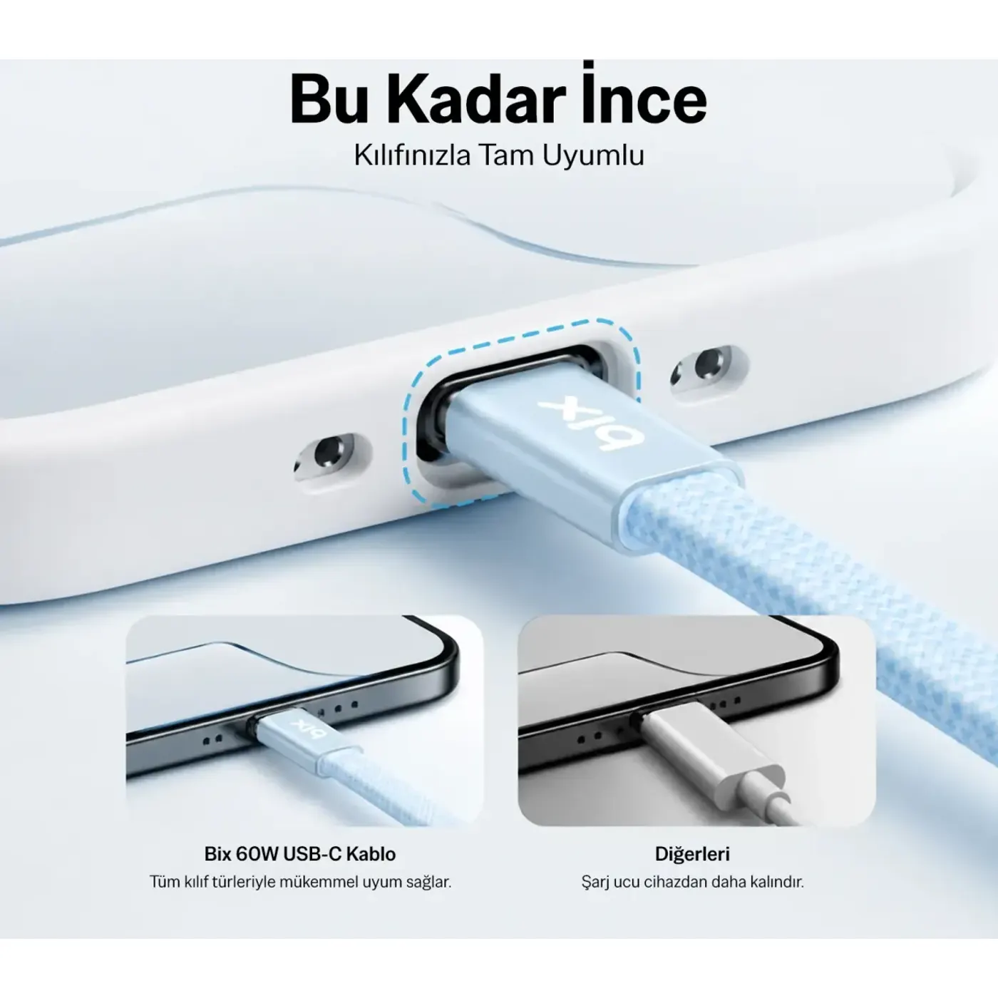 Bix TSC2CC 60W Type-C Örgülü Şarj Kablosu 1 m — görsel 3