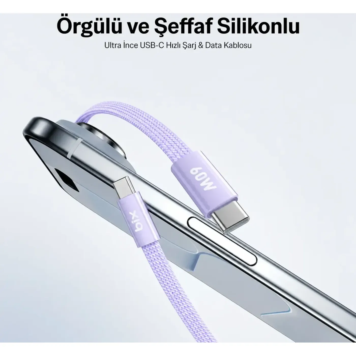 Bix TSC2CC 60W Type-C Örgülü Şarj Kablosu 1 m — görsel 4