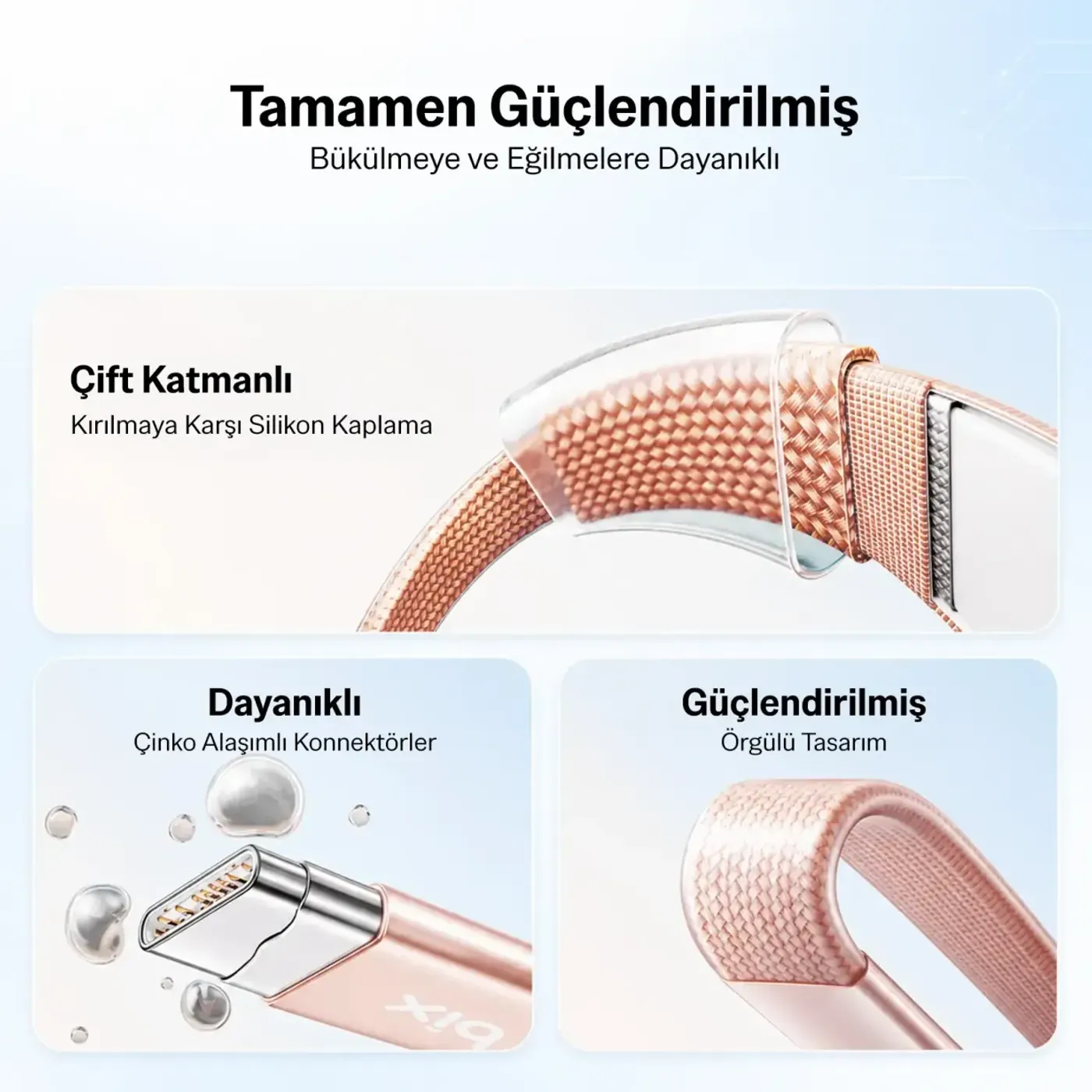 Bix TSC2CC 60W Type-C Örgülü Şarj Kablosu 1 m — görsel 6