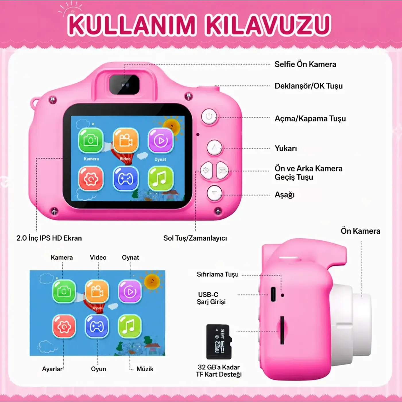Bix Kids X2HD Çocuk Dijital Fotoğraf Makinesi 1080P HD — görsel 5